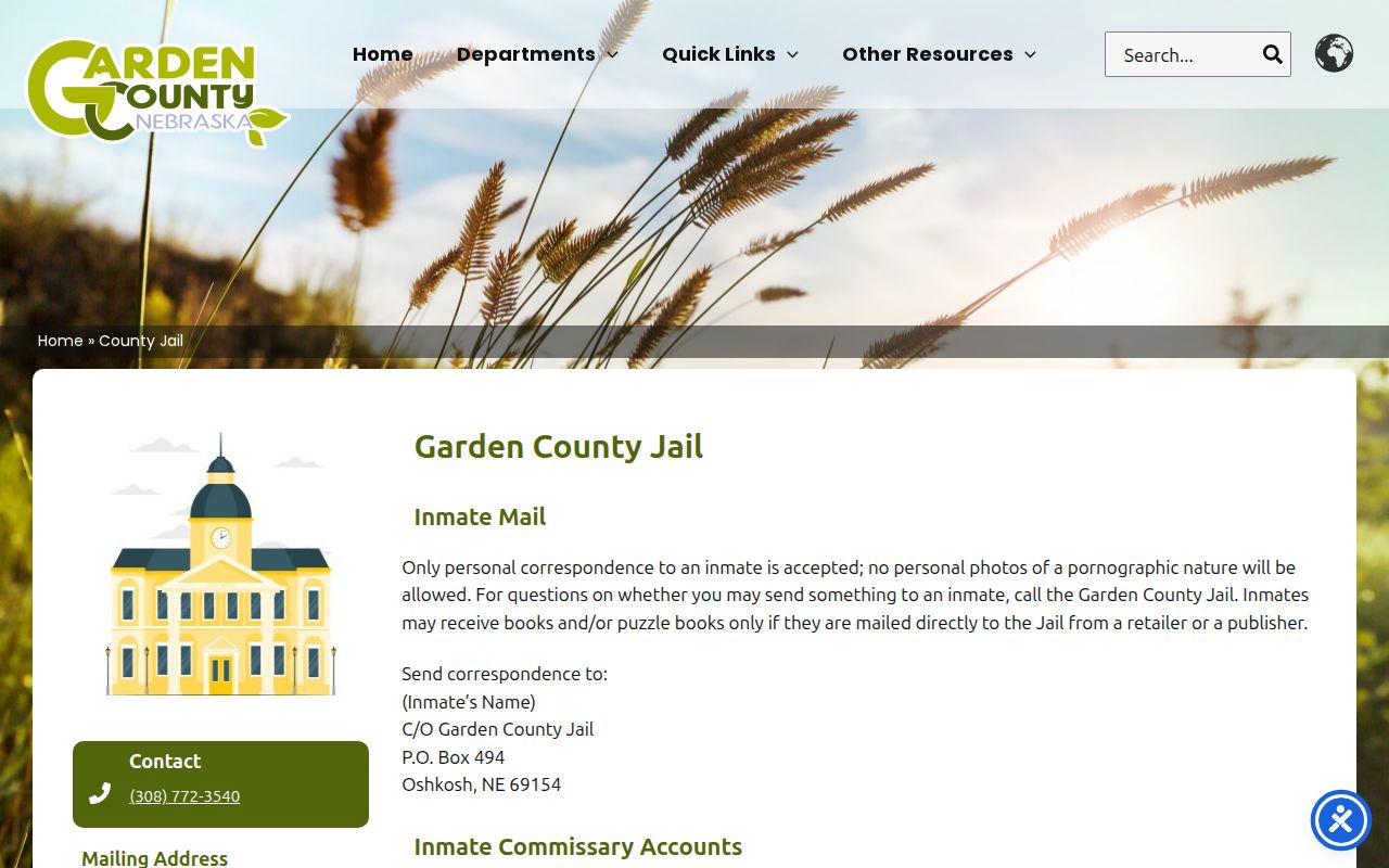 Garden County arrest booking and county jail services