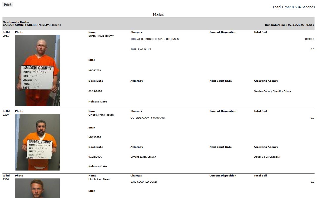 Garden County arrest history current inmate roster