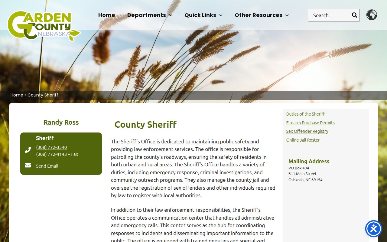 Garden County arrest records Sheriff Office contact