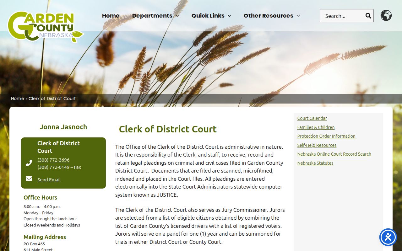 Garden County criminal court case District Court clerk page
