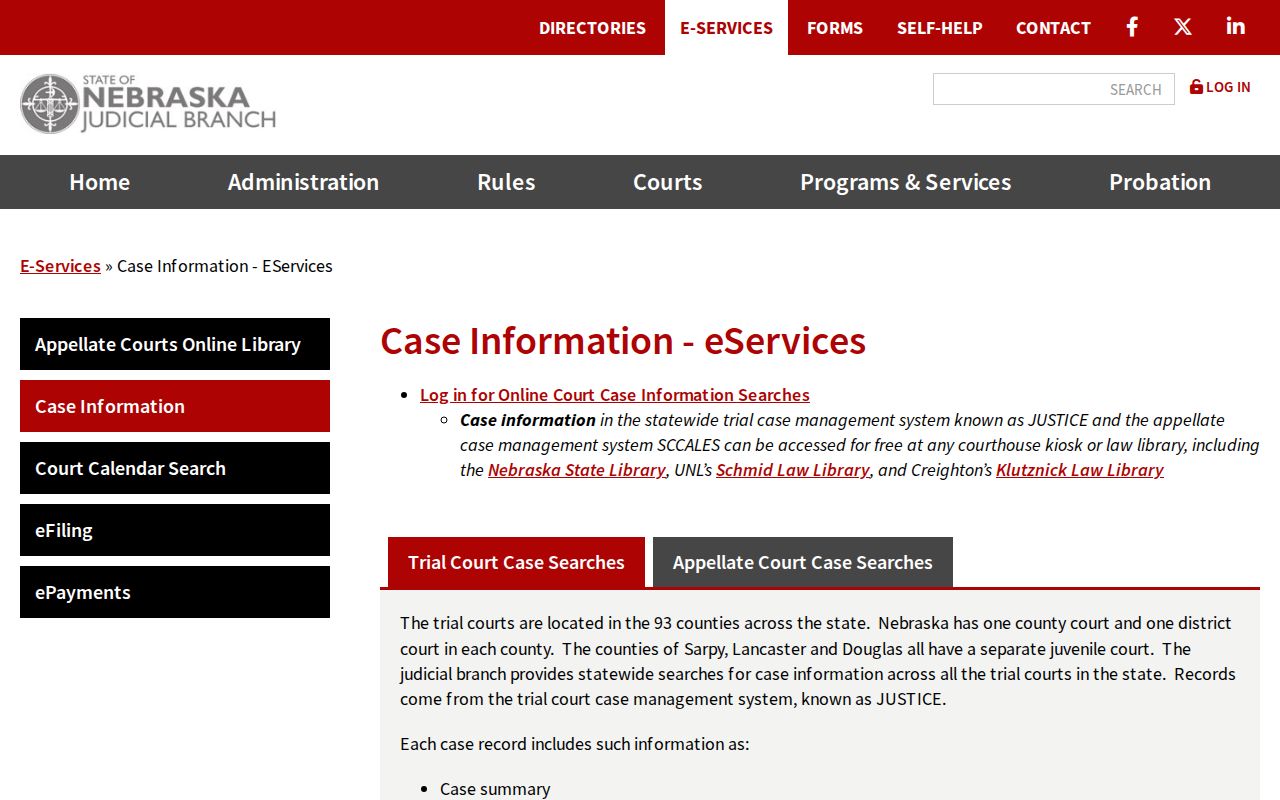 Garden County criminal case records JUSTICE search options