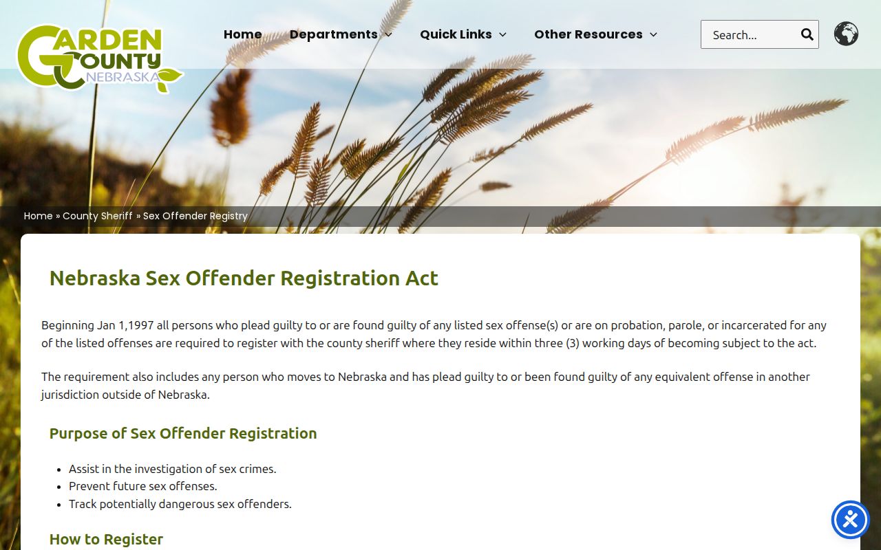 Garden County sex offender registration instructions from the sheriff