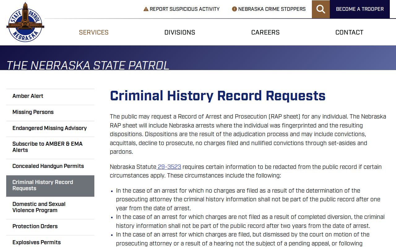 Garden County criminal history Nebraska State Patrol request options