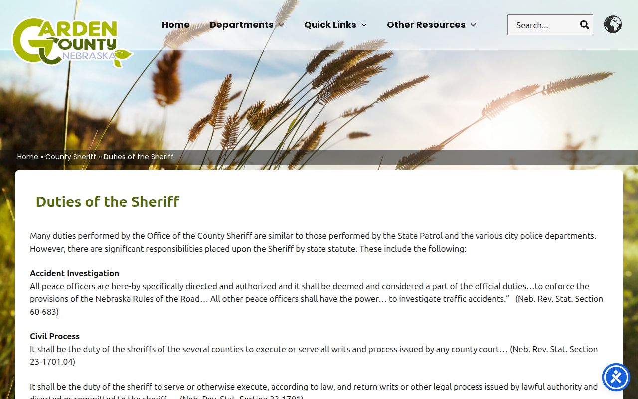 Garden County criminal records sheriff duties page